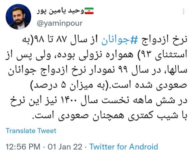 نرخ صعودی ازدواج جوانان در سال ۱۴۰۰ نرخ صعودی ازدواج جوانان در سال ۱۴۰۰