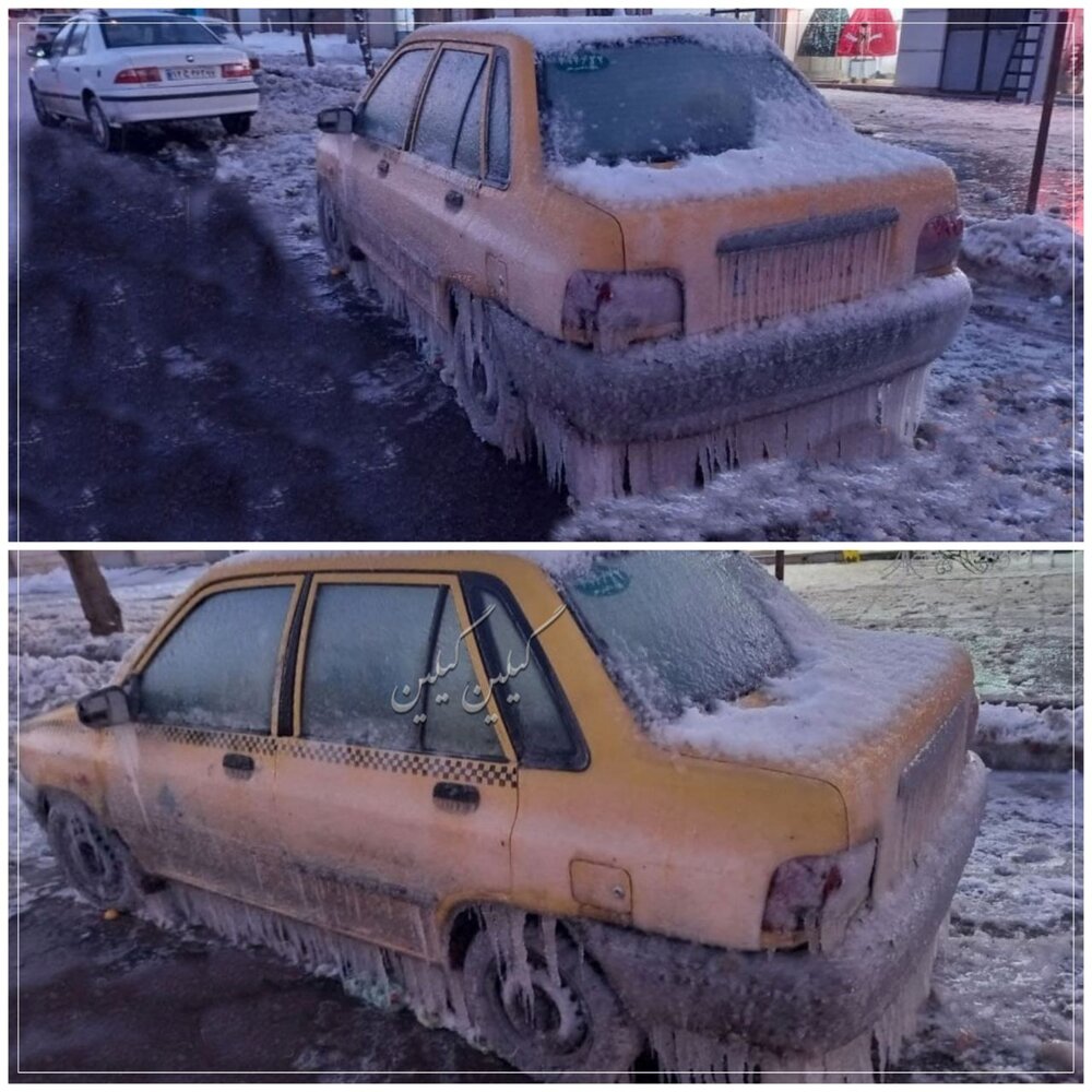 پراید در زنجان یخ زد/ عکس