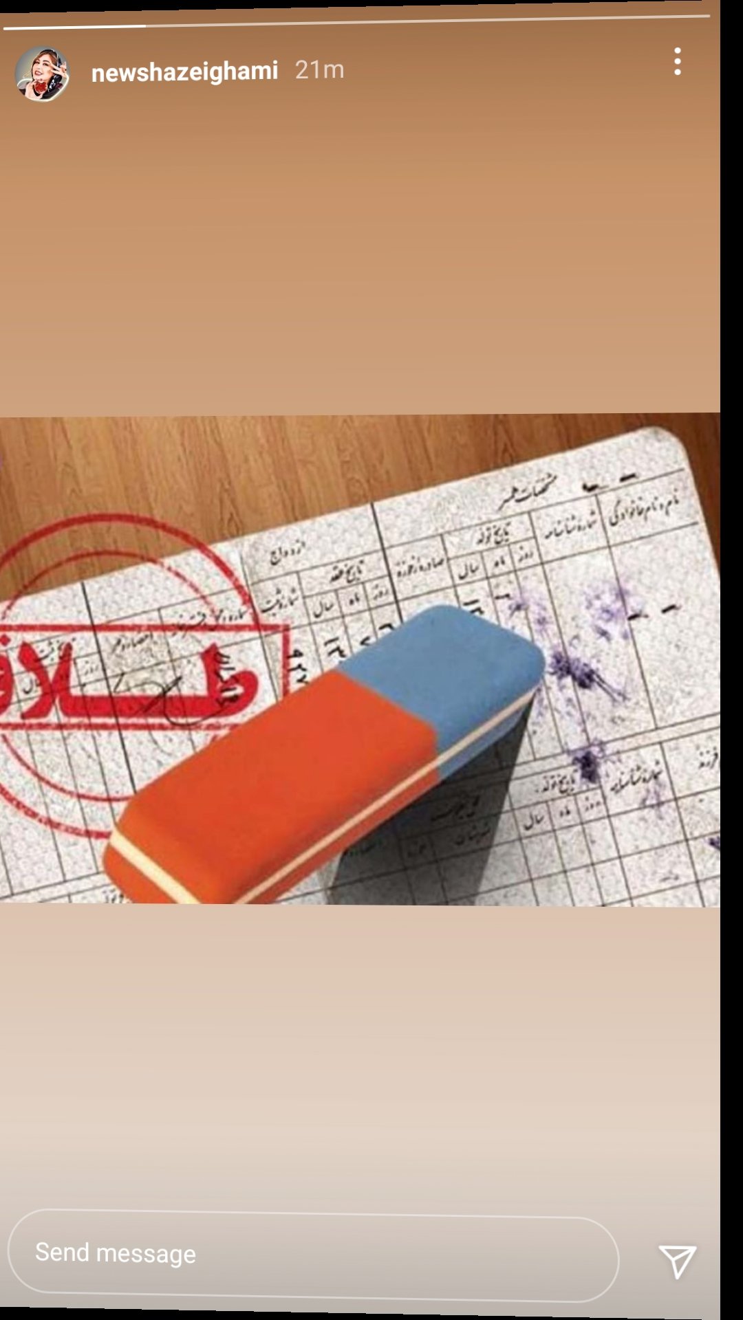 طلاق نیوشا ضیغمی از همسرش