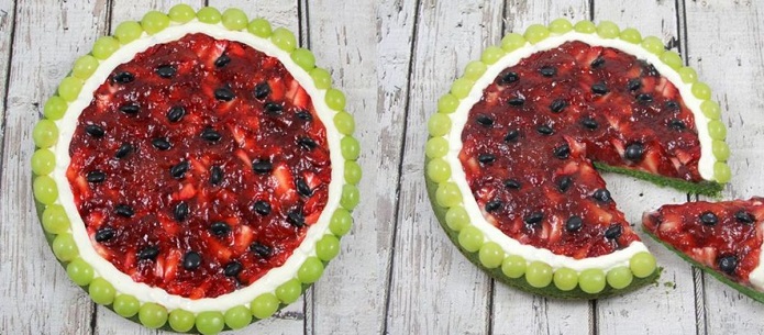 آموزش پیتزا میوهای به شکل هندوانه ویژه شب چله پیتزا میوهای