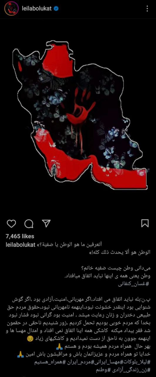 لیلا بلوکات: اگر امنیت و آزادی بود، اینهمه خشونت نبود + عکس لیلا بلوکات: اگر امنیت و آزادی بود، اینهمه خشونت نبود + عکس