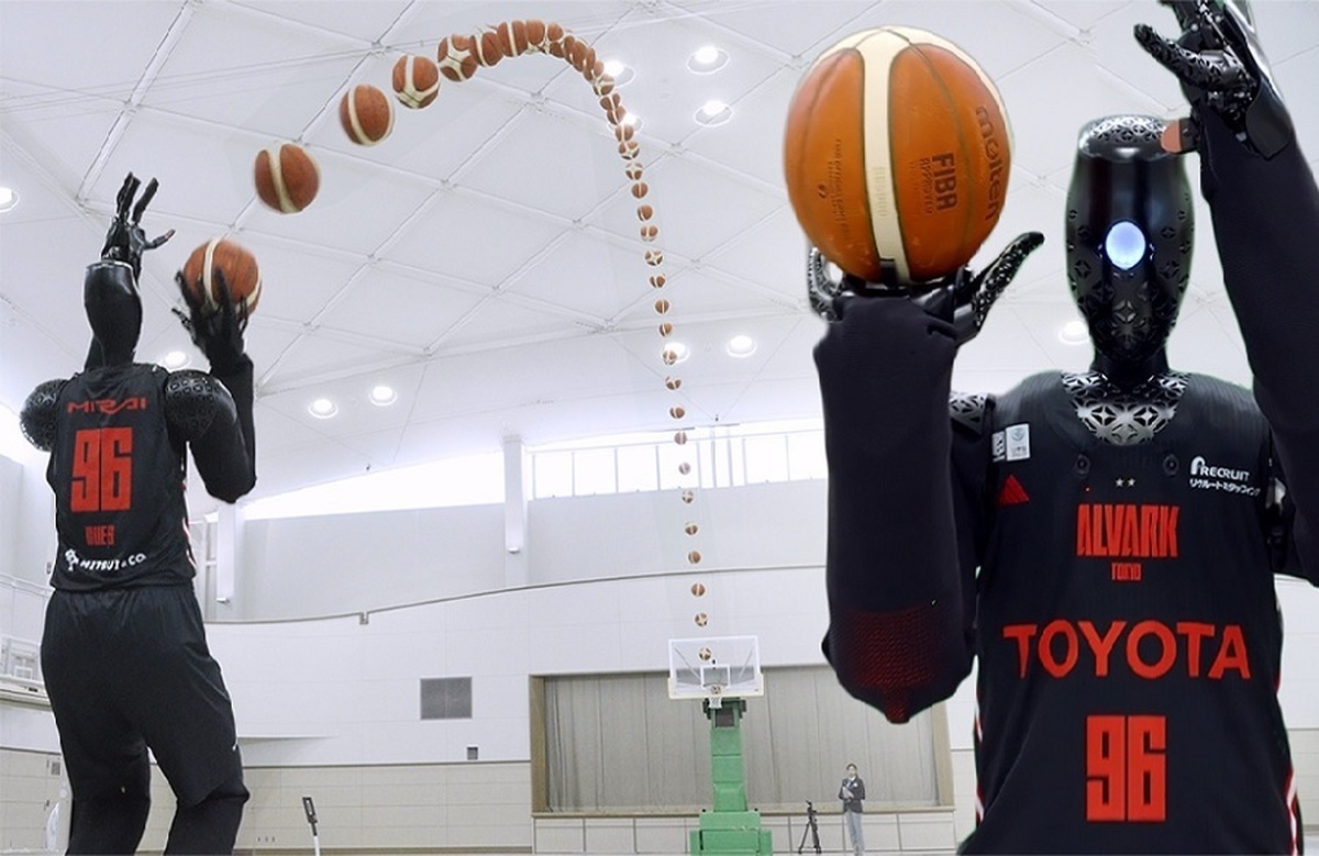 فیلم/پرتاب موفق توپ بسکتبال از فاصله ۲۴.۵۵ متری توسط ربات انسان نمای تویوتا